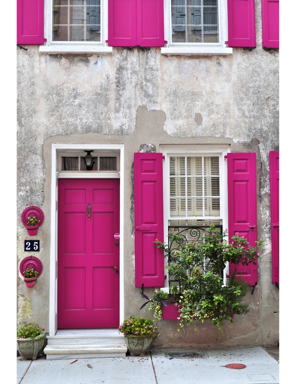 pink door and shutters